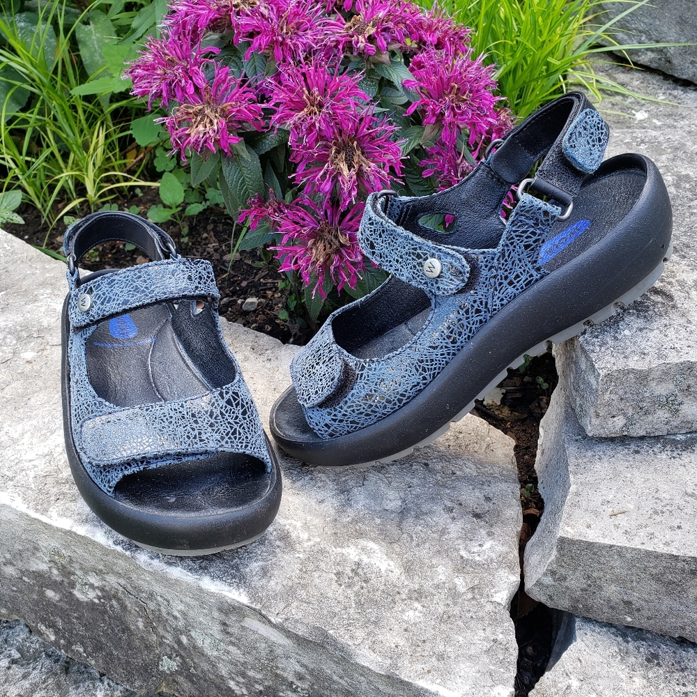 Womens Wolky Blue Crackle Velcro Sandals